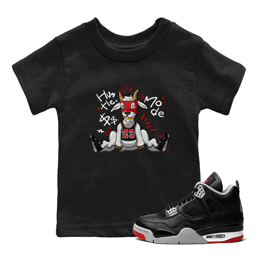 Hustle Goat snkmatch Tees Kids - Air Jordan 4 Bred Reimagined