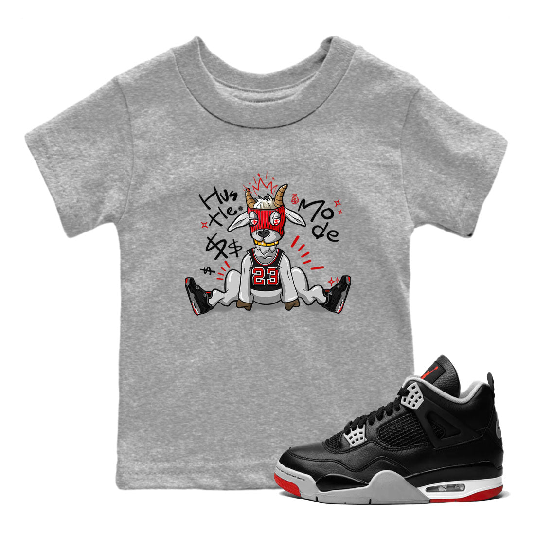Hustle Goat snkmatch Tees Kids - Air Jordan 4 Bred Reimagined