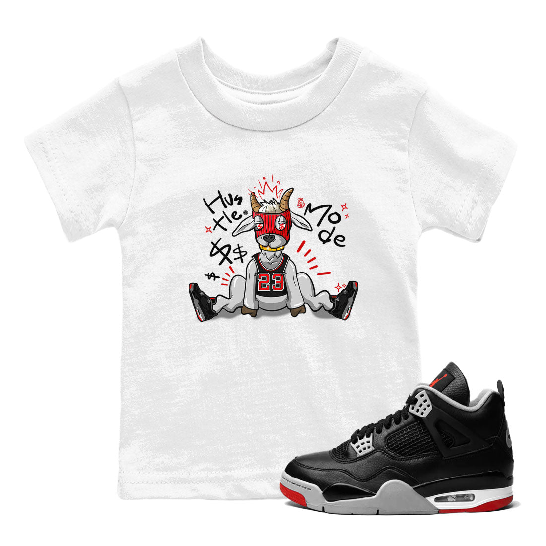 Hustle Goat snkmatch Tees Kids - Air Jordan 4 Bred Reimagined