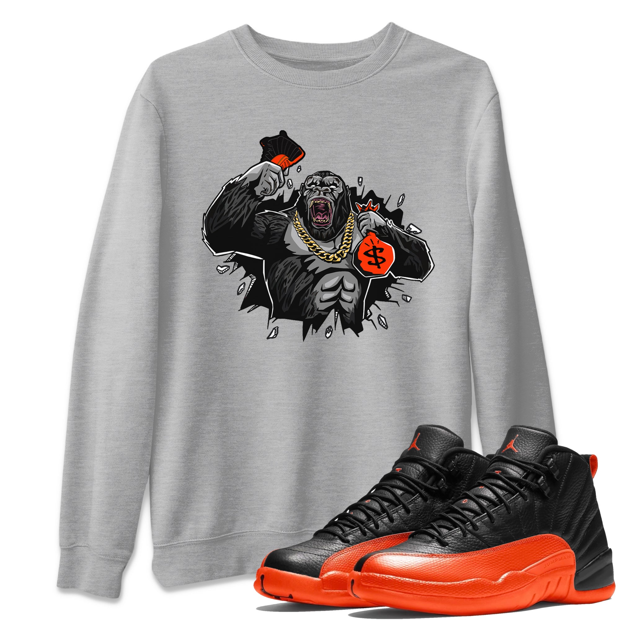 Hustle Gorilla Unisex Tops - Air Jordan 12 Brilliant Orange