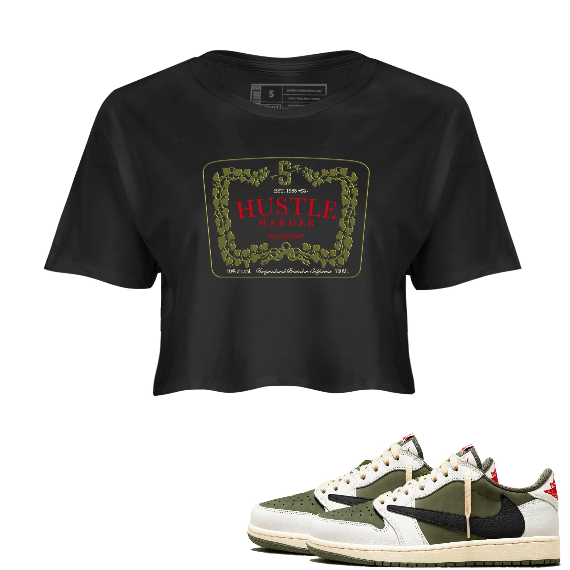 Hustle Harder snkmatch Women's Top - Air Jordan 1 Travis Scott Medium Olive