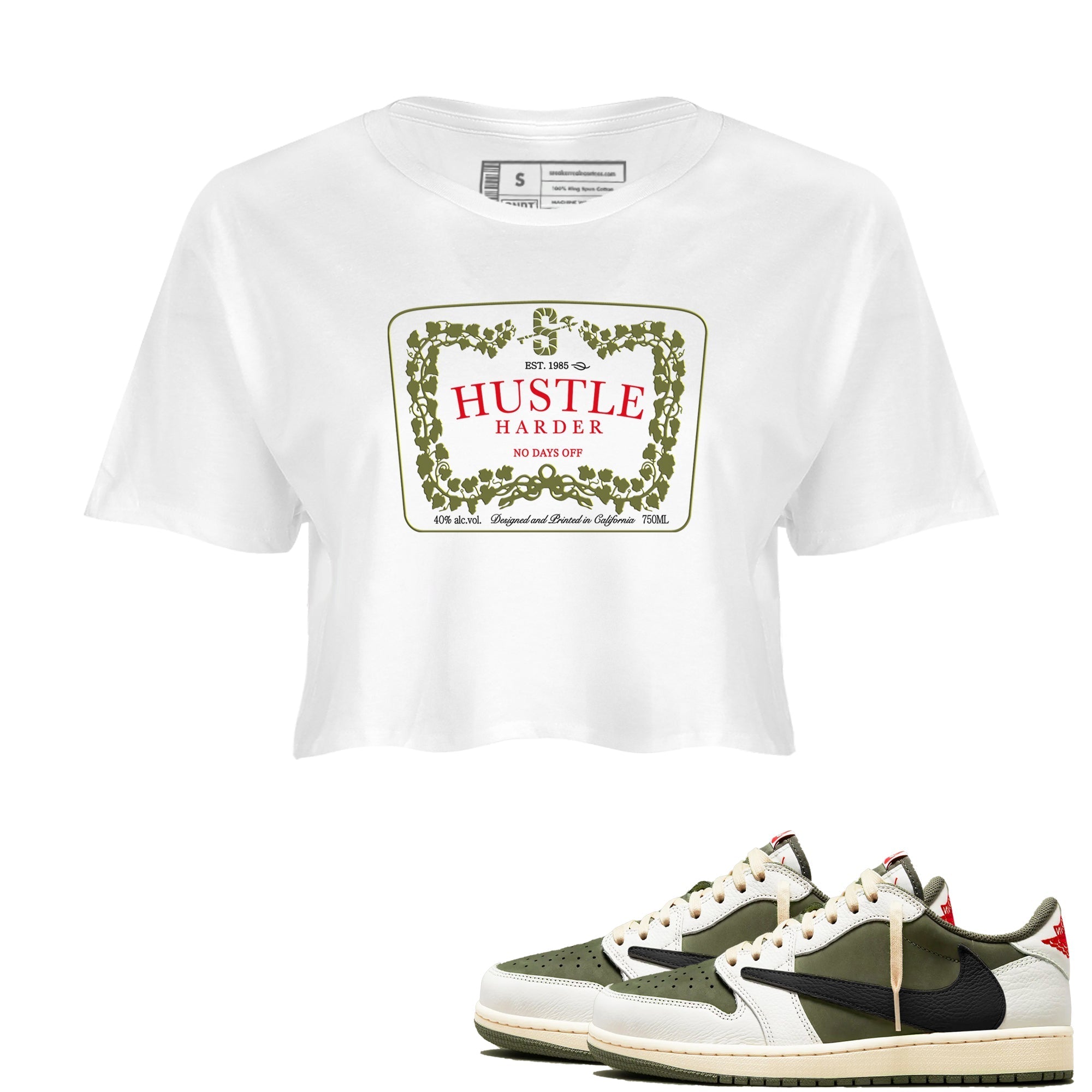 Hustle Harder snkmatch Women's Top - Air Jordan 1 Travis Scott Medium Olive