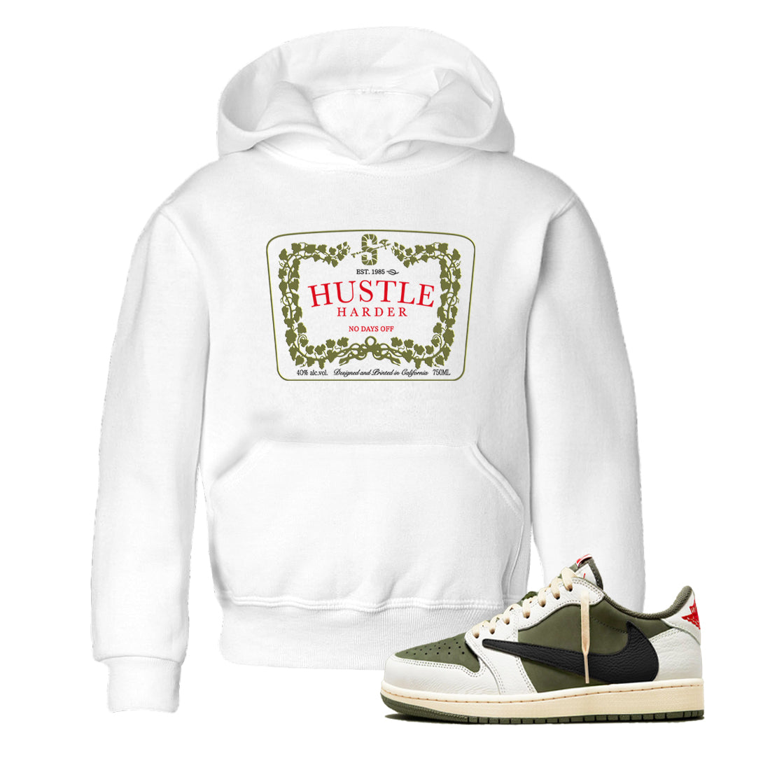 Hustle Harder snkmatch Tees Kids - Air Jordan 1 Travis Scott Medium Olive