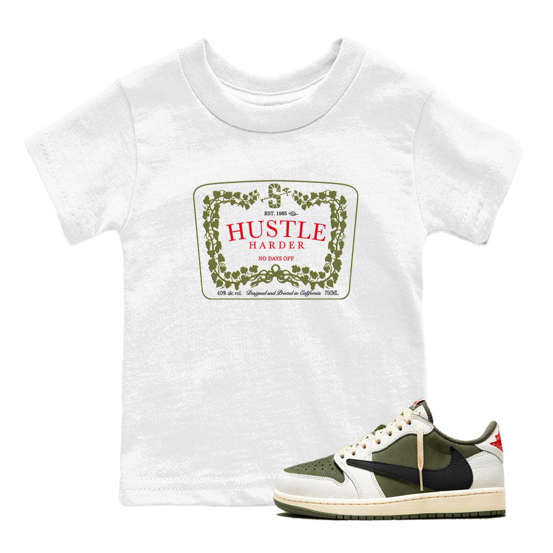 Hustle Harder snkmatch Tees Kids - Air Jordan 1 Travis Scott Medium Olive