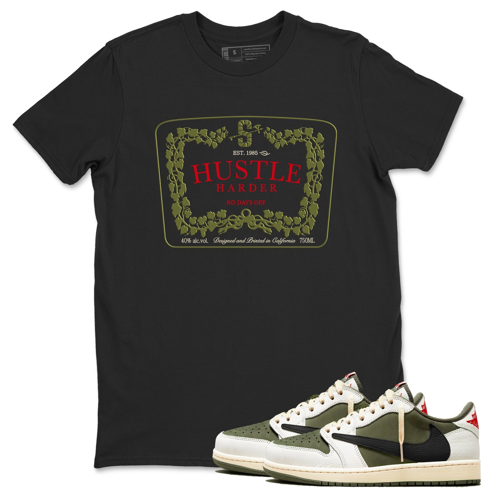 Hustle Harder snkmatch Tees - Air Jordan 1 Travis Scott Medium Olive