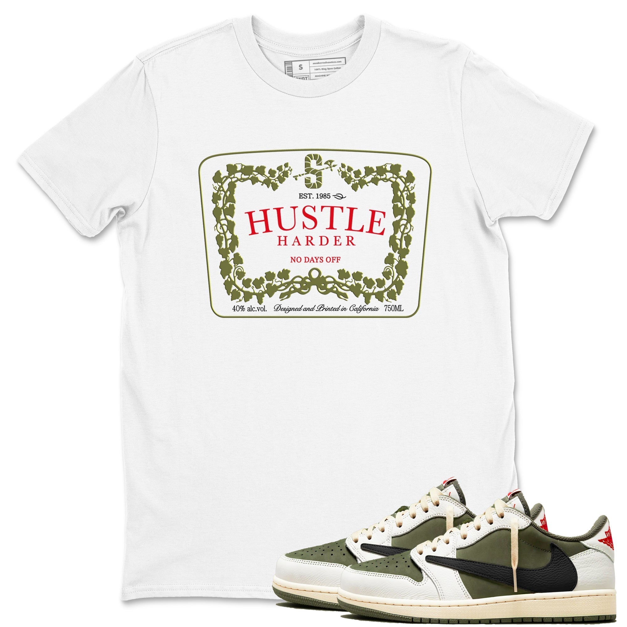 Hustle Harder snkmatch Tees - Air Jordan 1 Travis Scott Medium Olive