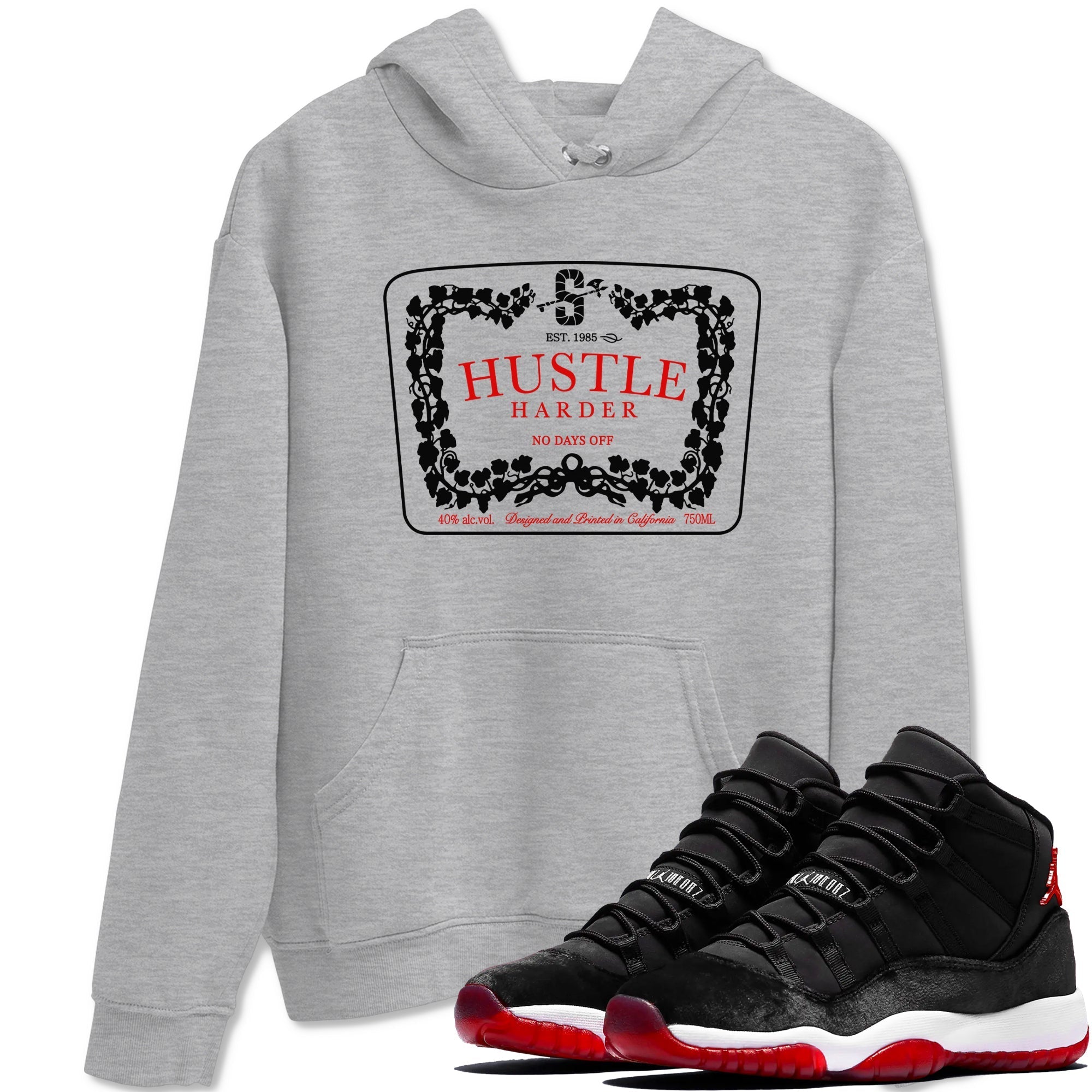 Hustle Harder snkmatch Tees - Air Jordan 11 Bred Velvet