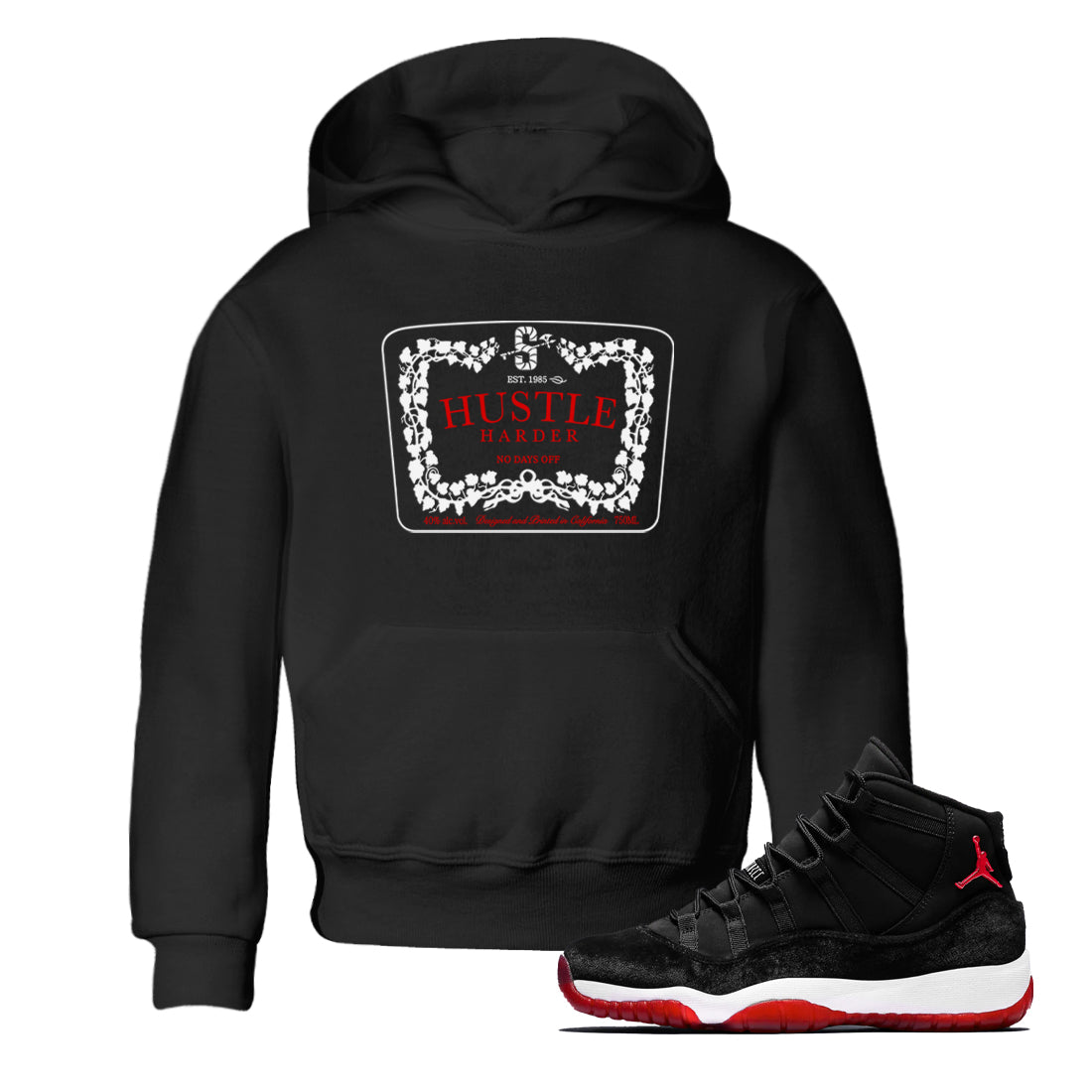 Hustle Harder snkmatch Tees Kids - Air Jordan 11 Bred Velvet