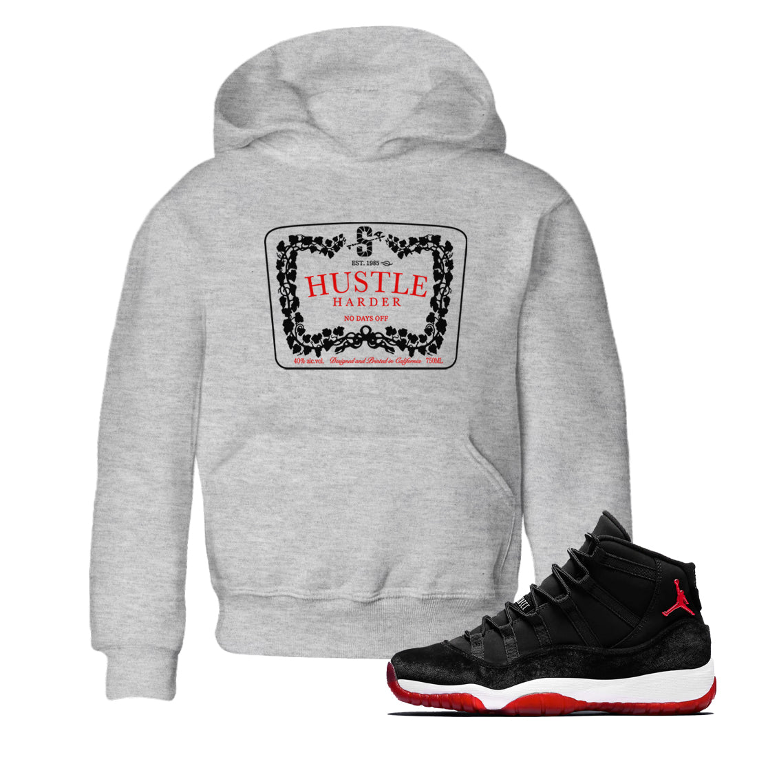 Hustle Harder snkmatch Tees Kids - Air Jordan 11 Bred Velvet