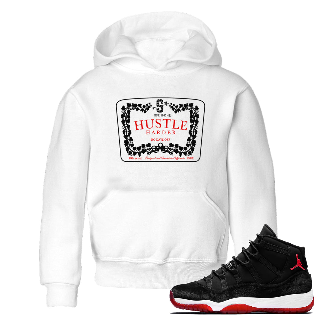 Hustle Harder snkmatch Tees Kids - Air Jordan 11 Bred Velvet