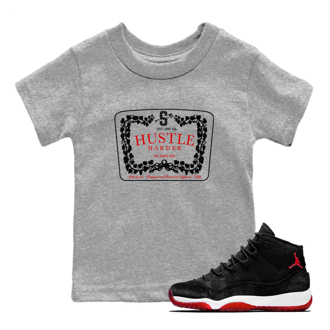 Hustle Harder snkmatch Tees Kids - Air Jordan 11 Bred Velvet