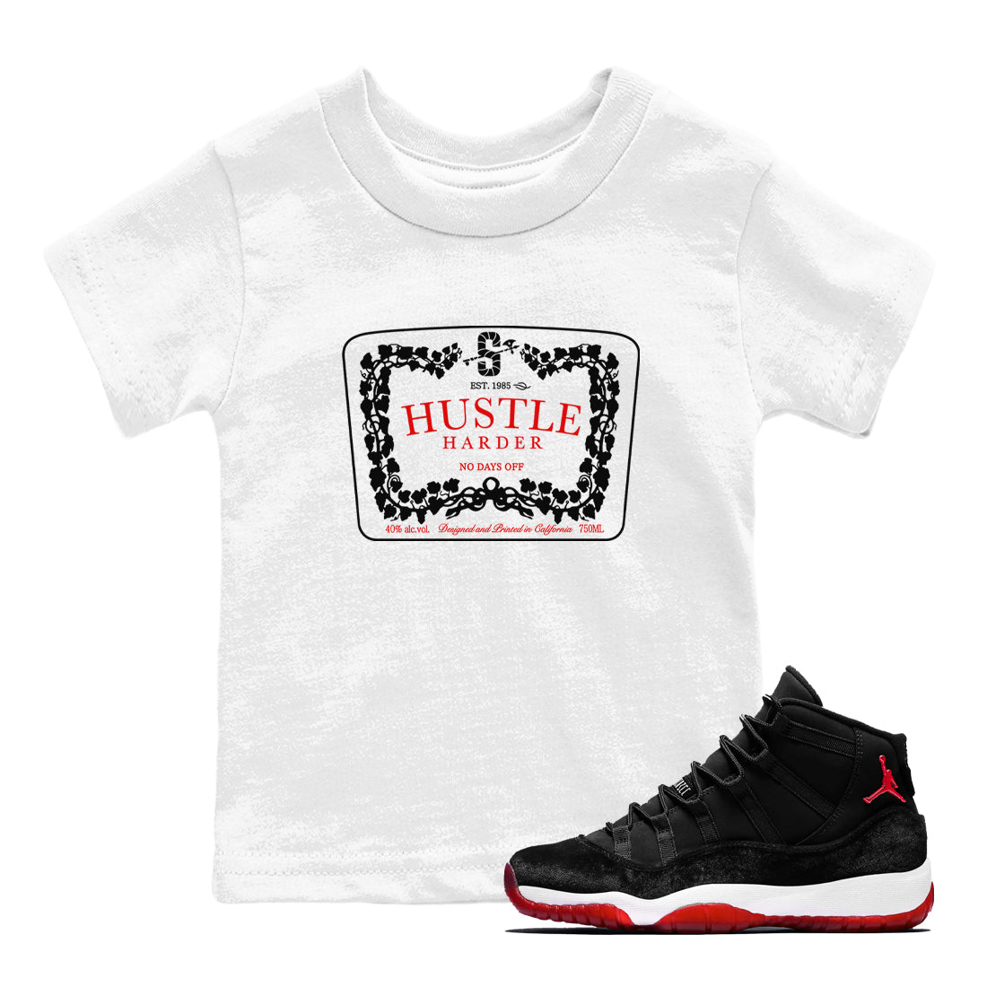 Hustle Harder snkmatch Tees Kids - Air Jordan 11 Bred Velvet