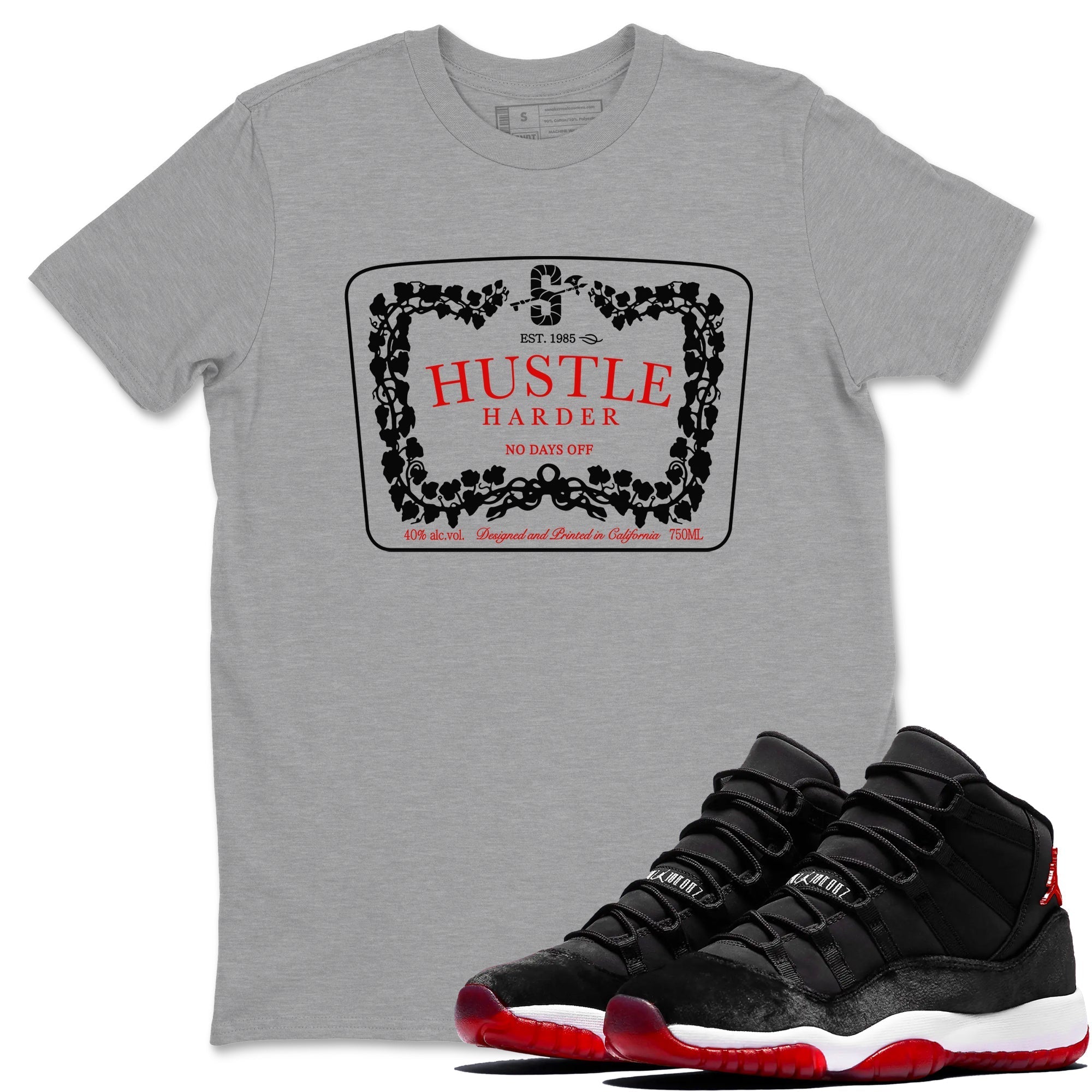 Hustle Harder snkmatch Tees - Air Jordan 11 Bred Velvet