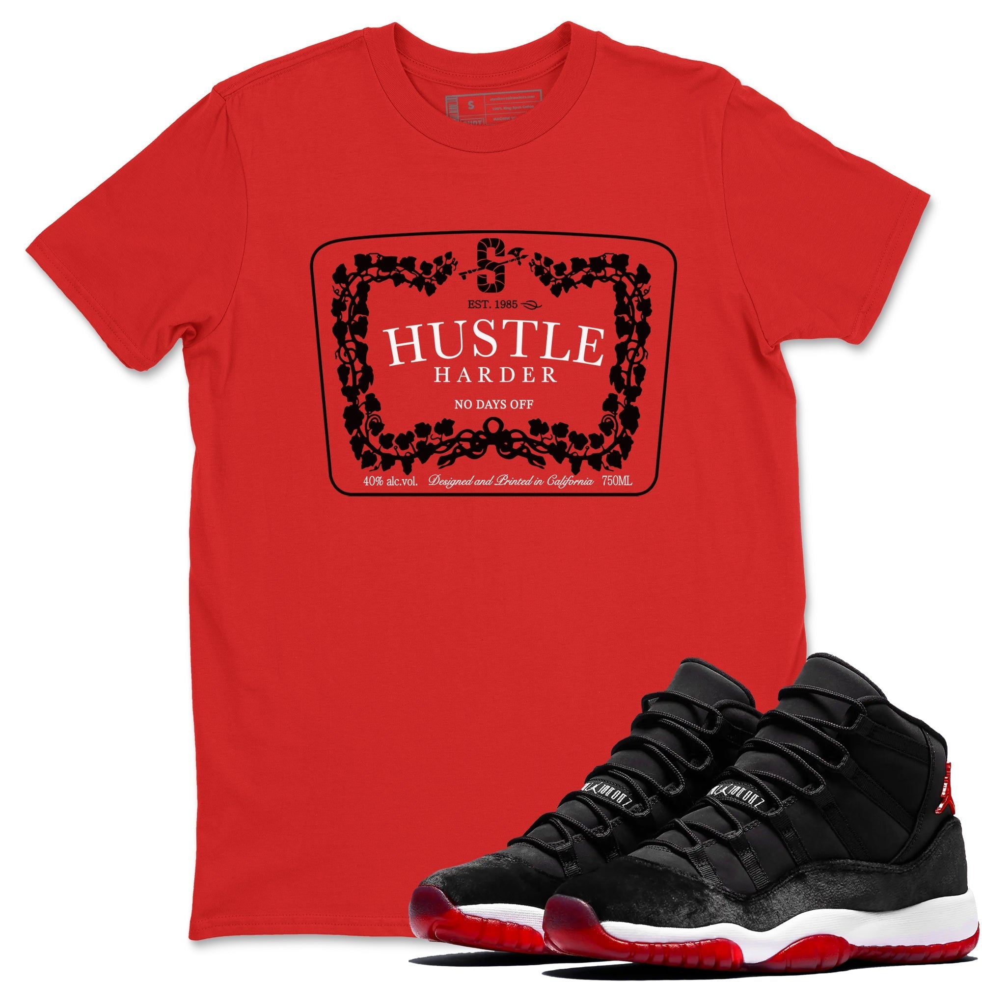 Hustle Harder snkmatch Tees - Air Jordan 11 Bred Velvet