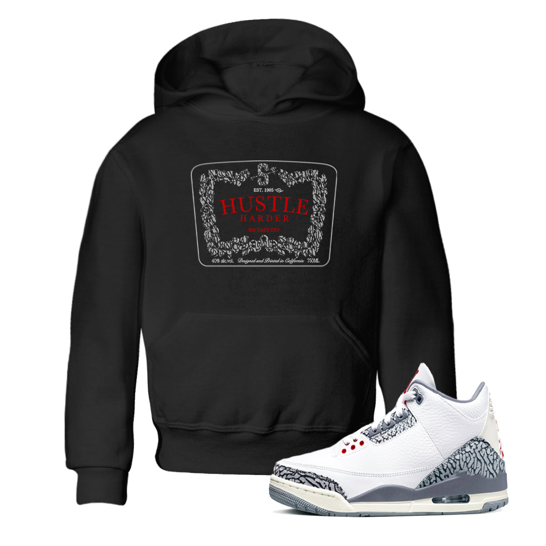 Hustle Harder snkmatch Tees Kids - Air Jordan 3 Cement Grey
