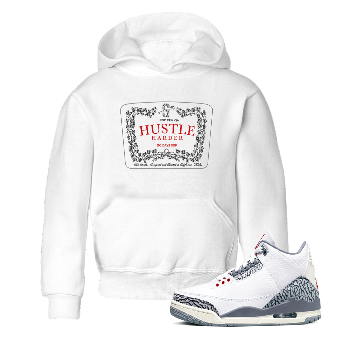 Hustle Harder snkmatch Tees Kids - Air Jordan 3 Cement Grey