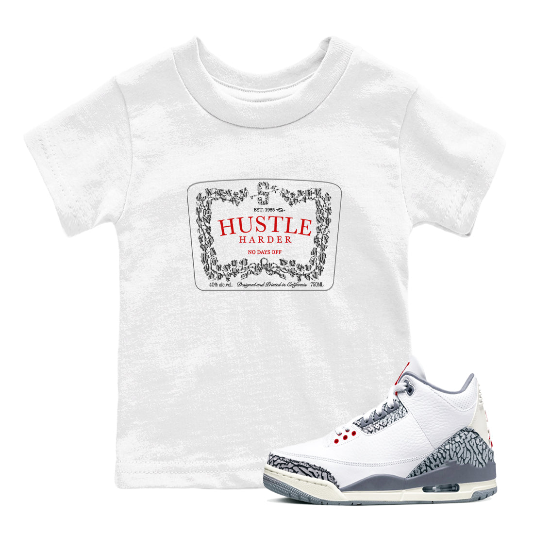 Hustle Harder snkmatch Tees Kids - Air Jordan 3 Cement Grey