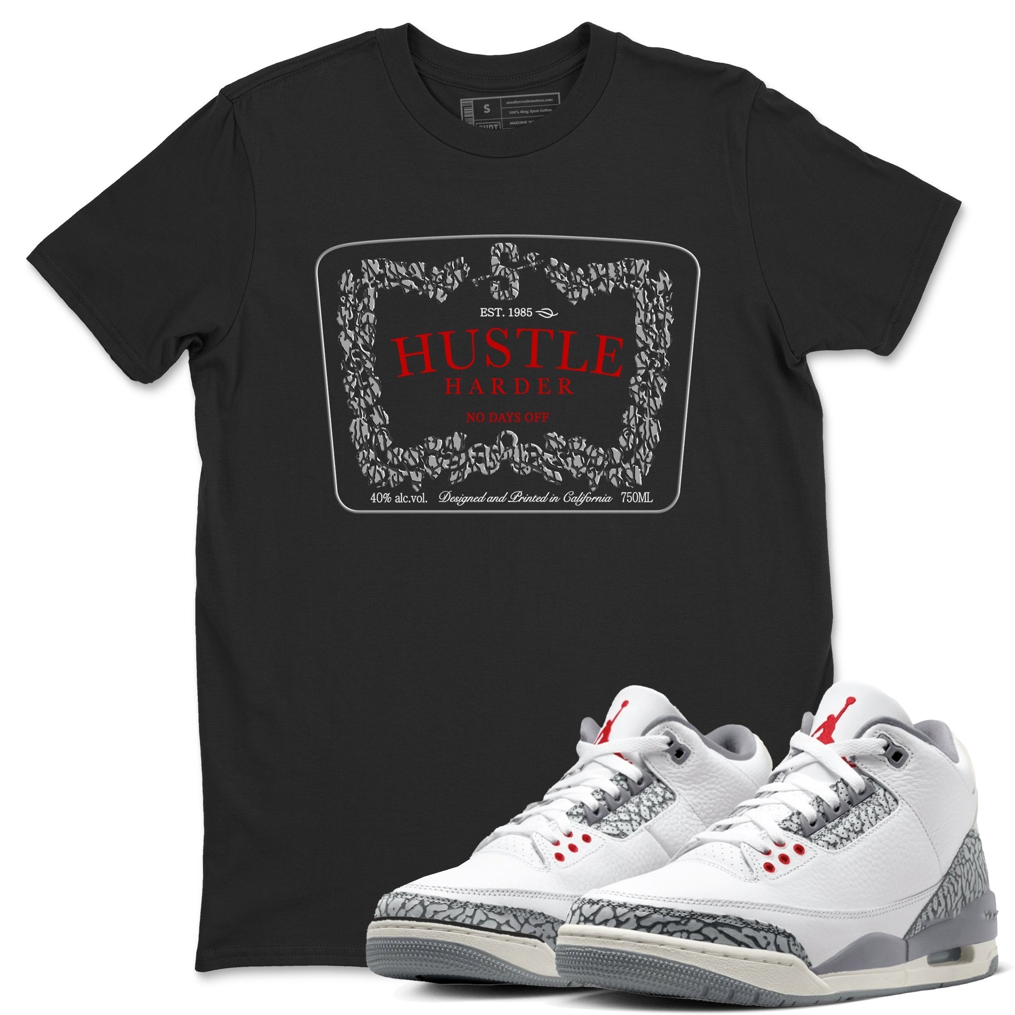 Hustle Harder snkmatch Tees - Air Jordan 3 Cement Grey