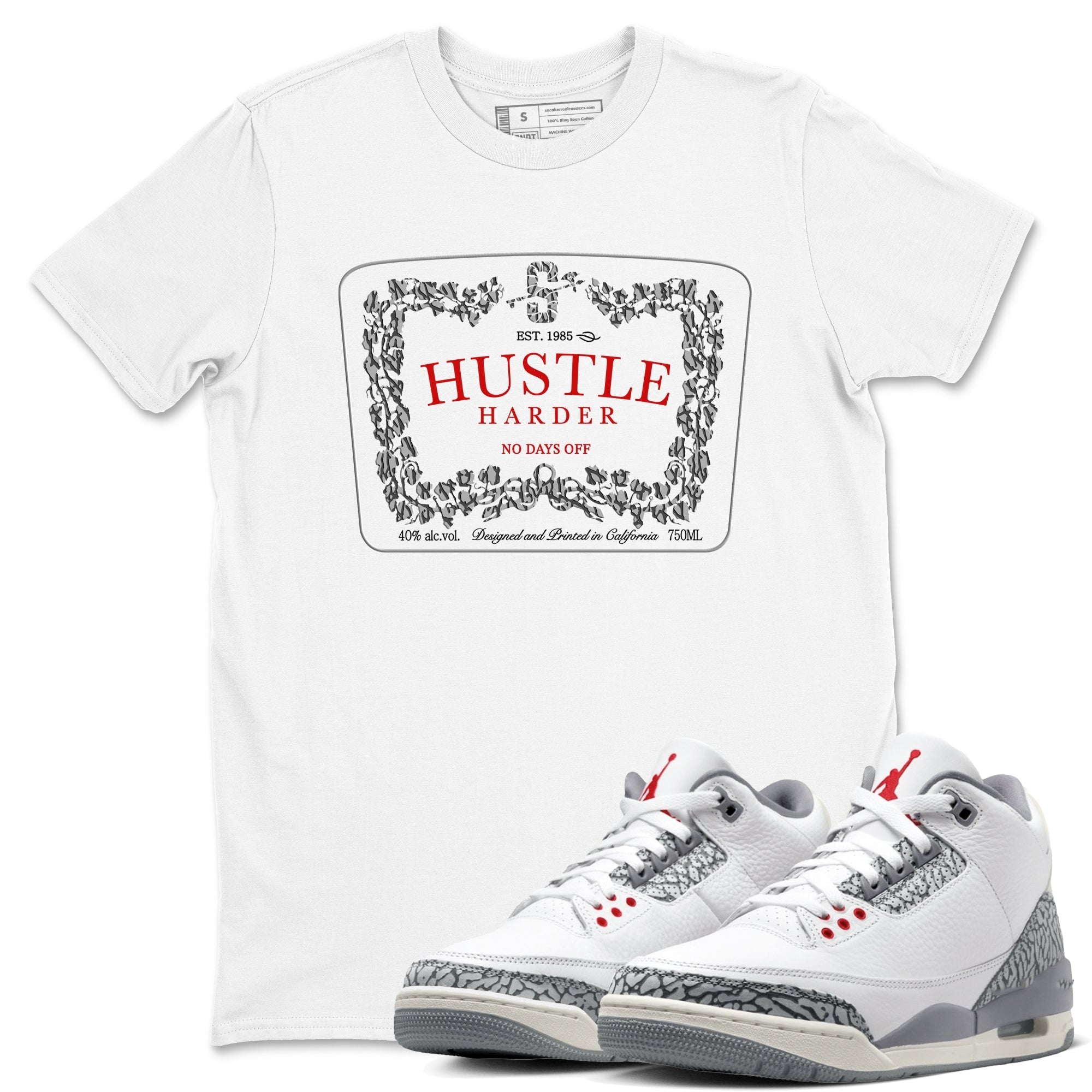 Hustle Harder snkmatch Tees - Air Jordan 3 Cement Grey