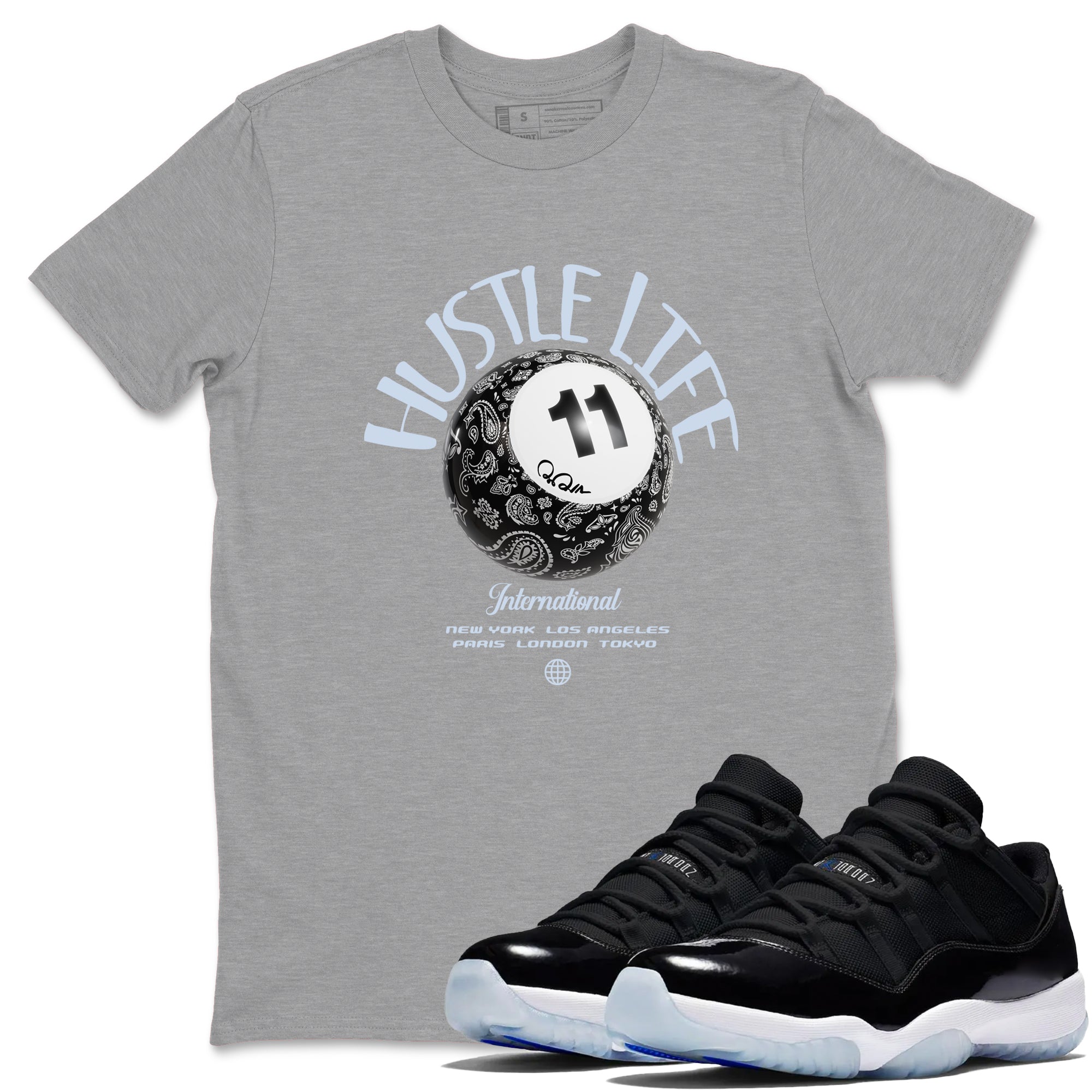 Hustle Life snkmatch Tees - Air Jordan 11 Black and Varsity Royal