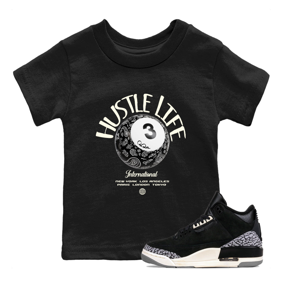 Hustle Life snkmatch Tee Kids - Air Jordan 3 Off Noir