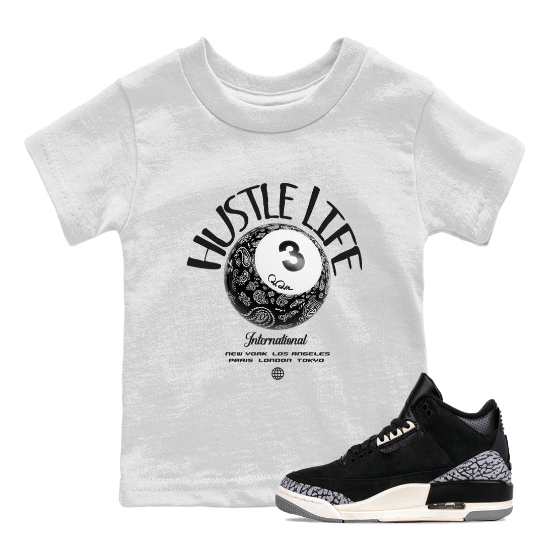 Hustle Life snkmatch Tee Kids - Air Jordan 3 Off Noir
