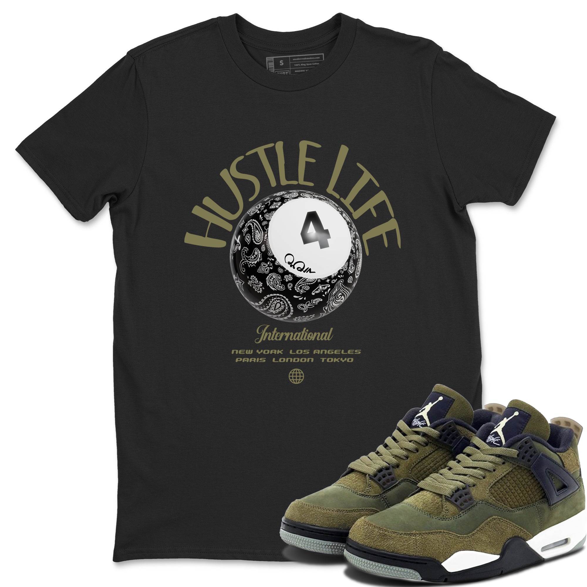 Hustle Life snkmatch Tee - Air Jordan 4 Medium Olive