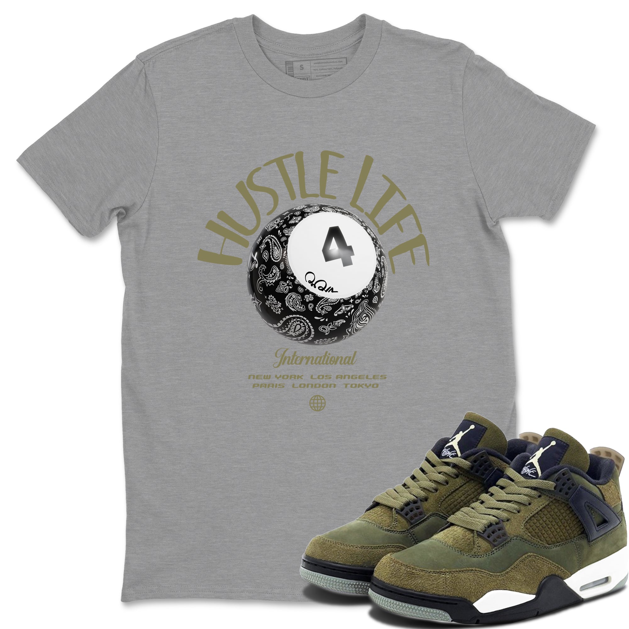 Hustle Life snkmatch Tee - Air Jordan 4 Medium Olive
