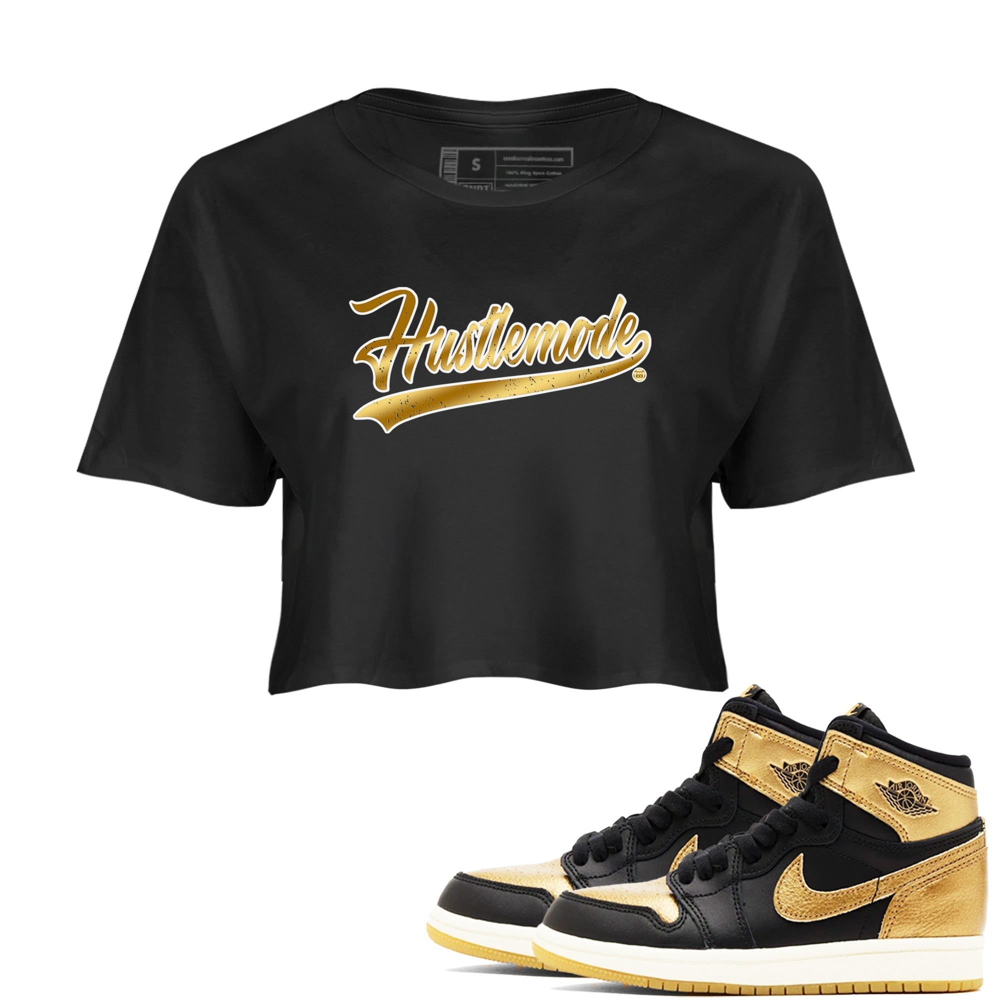 Hustle Mode snkmatch Women's Top - Air Jordan 1 Black Metallic Gold