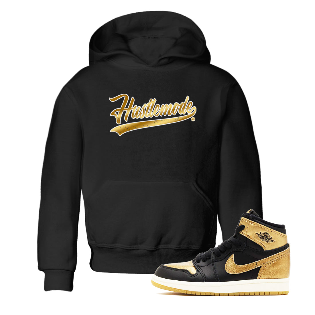 Hustle Mode snkmatch Tees Kids - Air Jordan 1 Black Metallic Gold