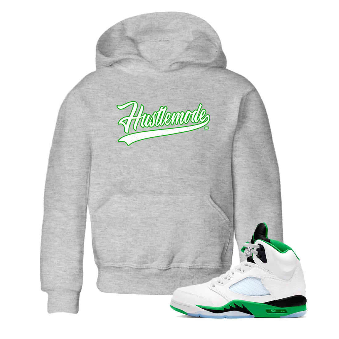 Hustle Mode snkmatch Tees Kids - Air Jordan 5 Lucky Green
