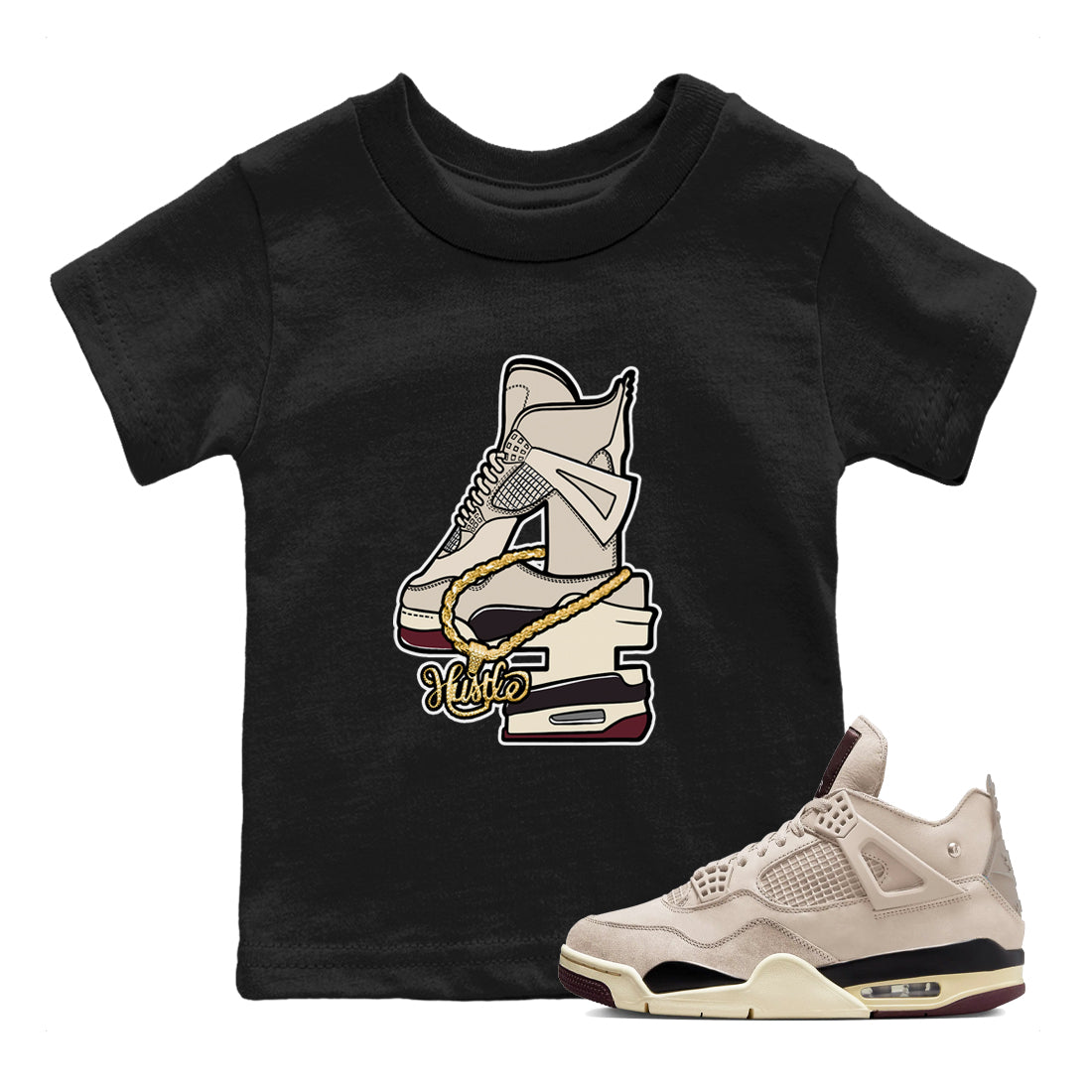 Hustle Number 4 snkmatch Tees Kids - Air Jordan 4 A Ma Maniere x Fossil Stone