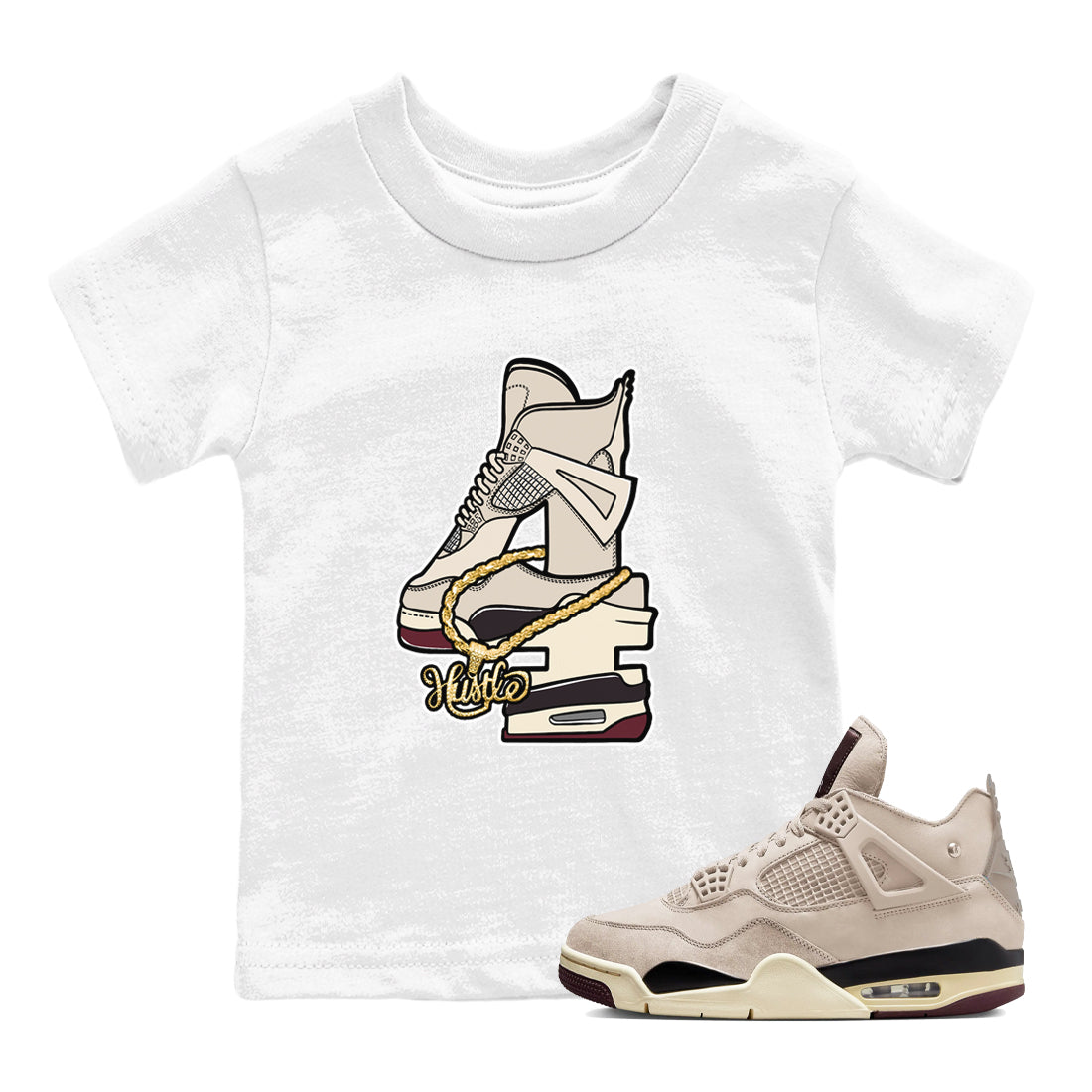 Hustle Number 4 snkmatch Tees Kids - Air Jordan 4 A Ma Maniere x Fossil Stone