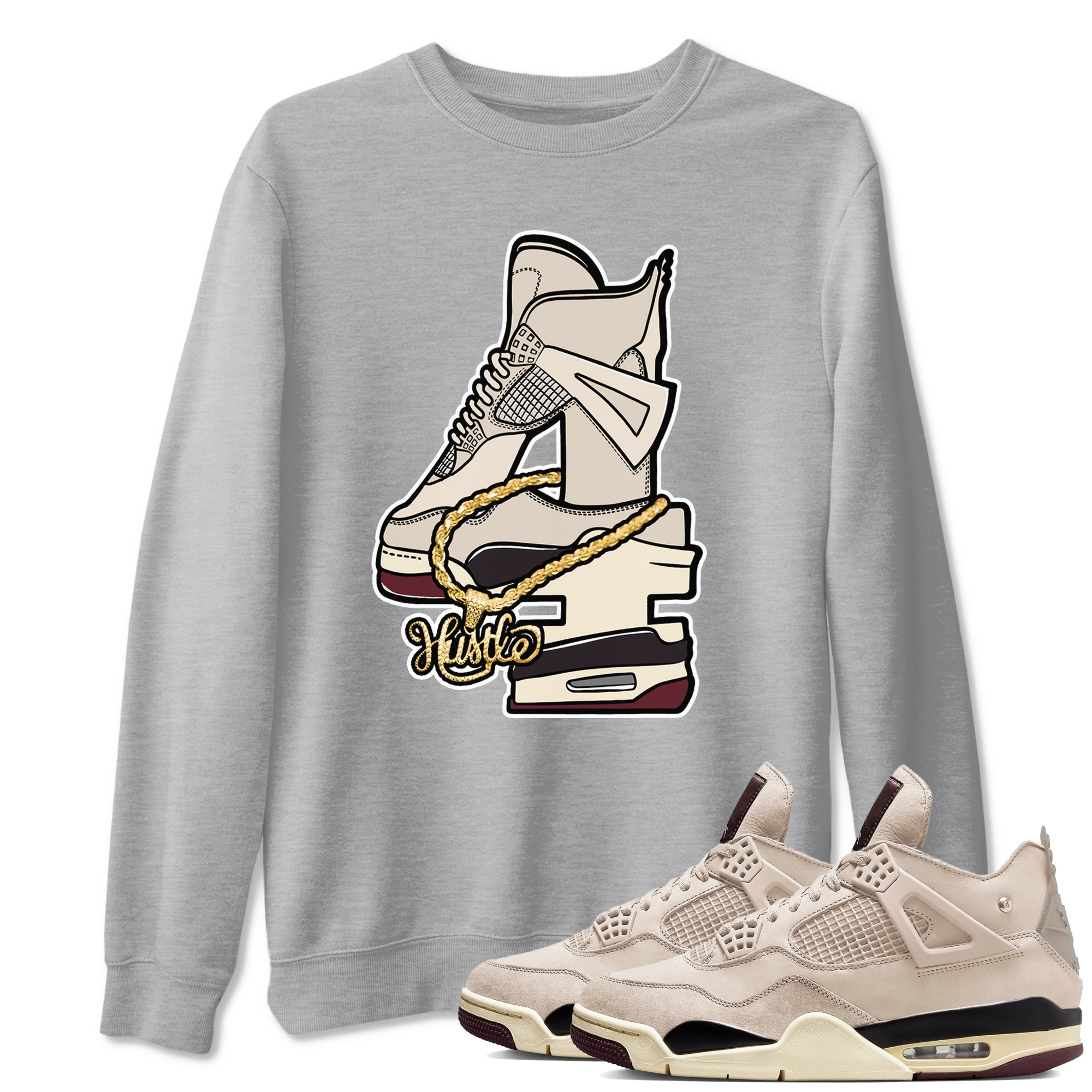 Hustle Number 4 snkmatch Tees - Air Jordan 4 A Ma Maniere x Fossil Stone
