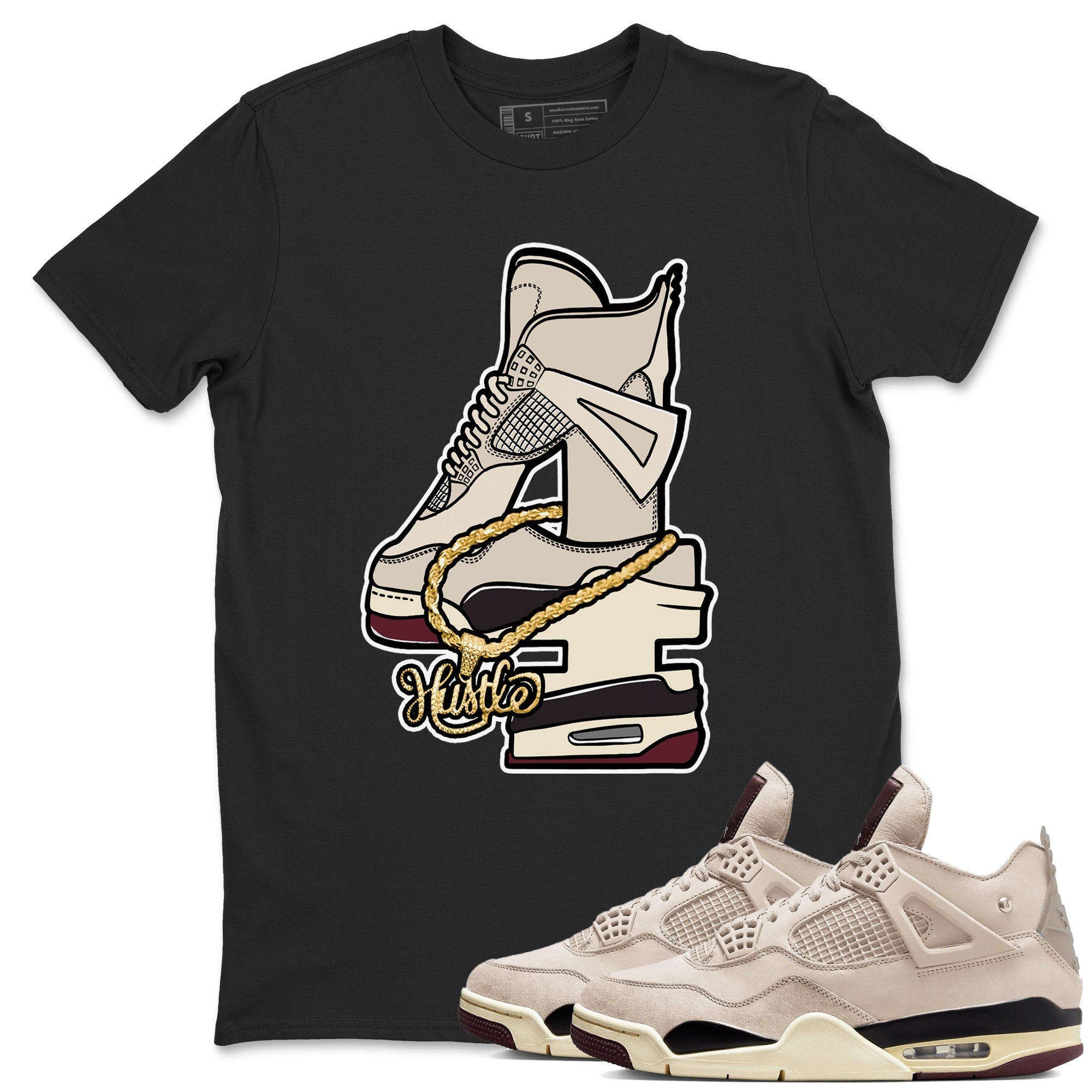 Hustle Number 4 snkmatch Tees - Air Jordan 4 A Ma Maniere x Fossil Stone
