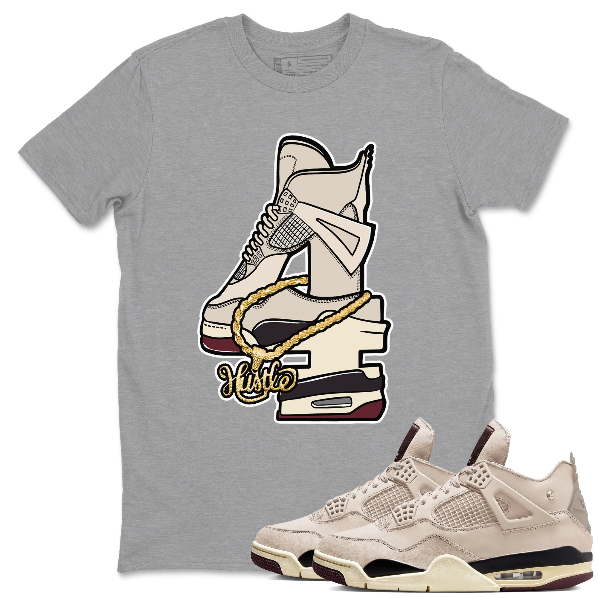 Hustle Number 4 snkmatch Tees - Air Jordan 4 A Ma Maniere x Fossil Stone