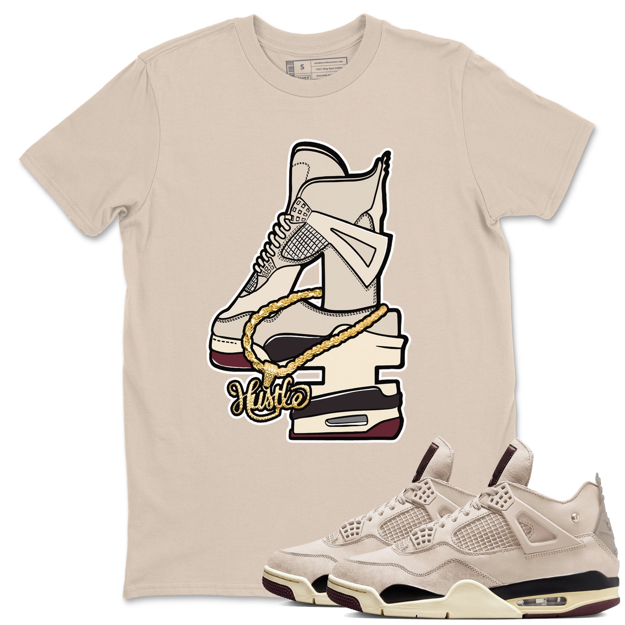 Hustle Number 4 snkmatch Tees - Air Jordan 4 A Ma Maniere x Fossil Stone