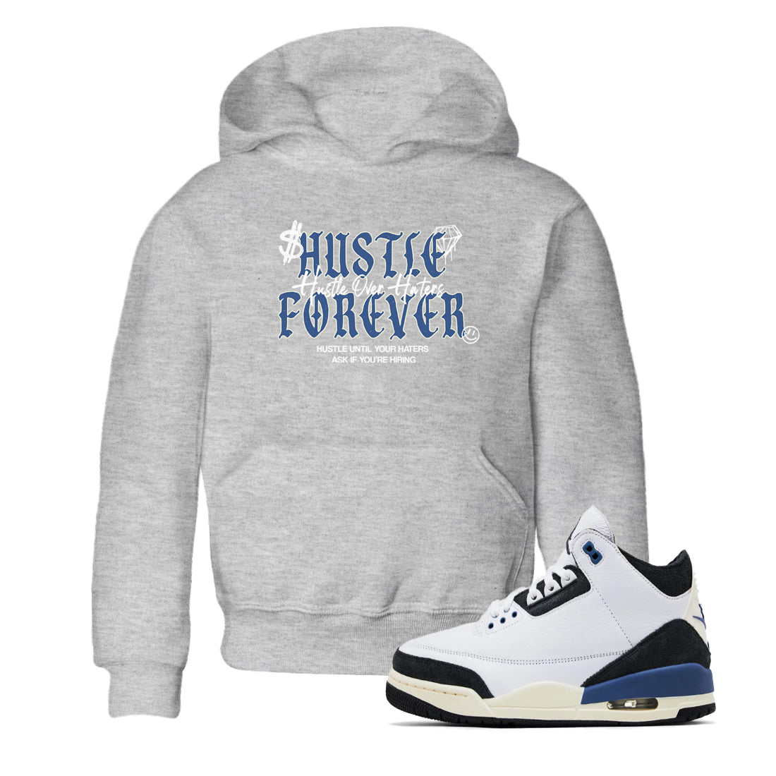 Hustle Over Haters snkmatch Tees Kids - Air Jordan 3 A Ma Maniere x Diffused Blue