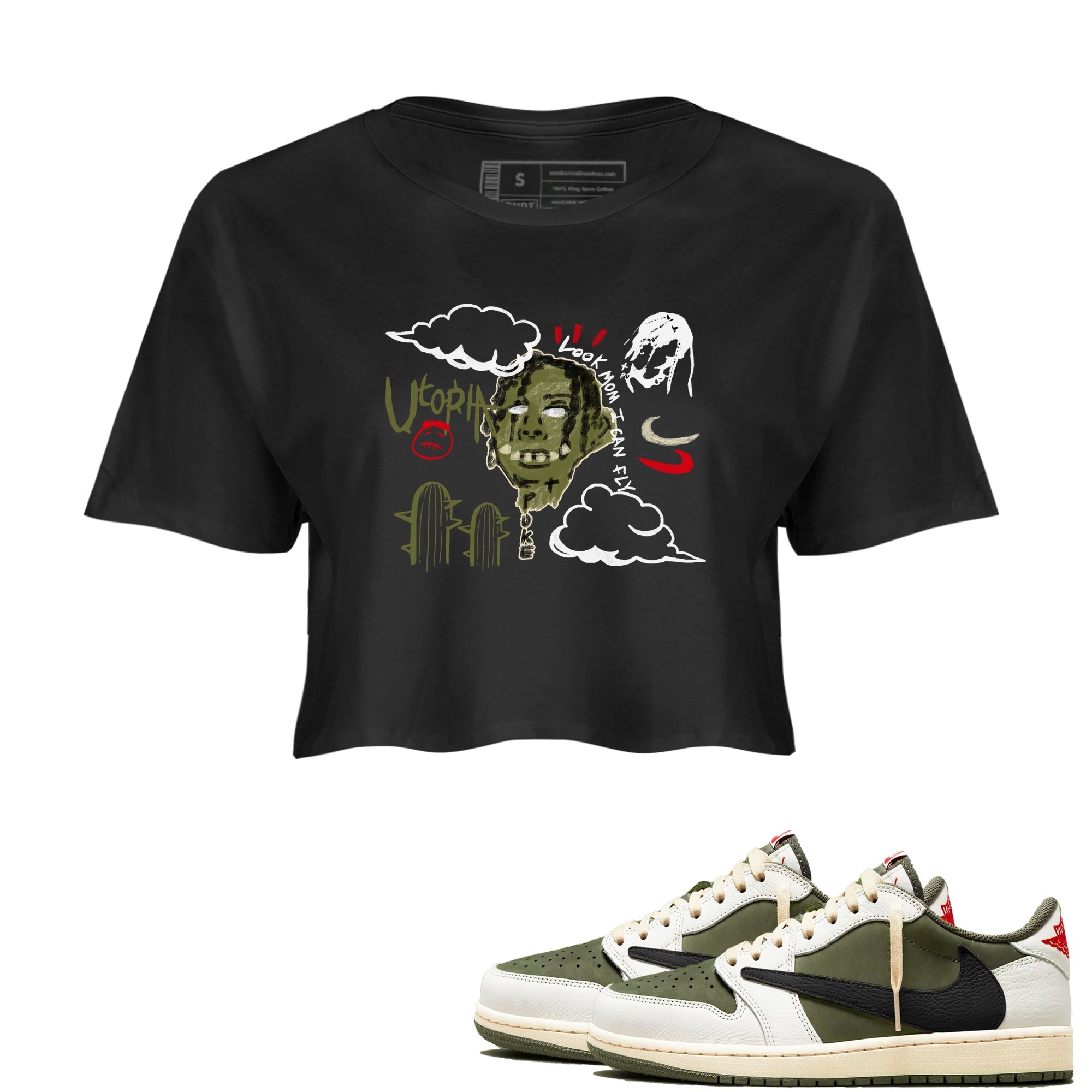 I Can Fly snkmatch Women's Top - Air Jordan 1 Travis Scott Medium Olive