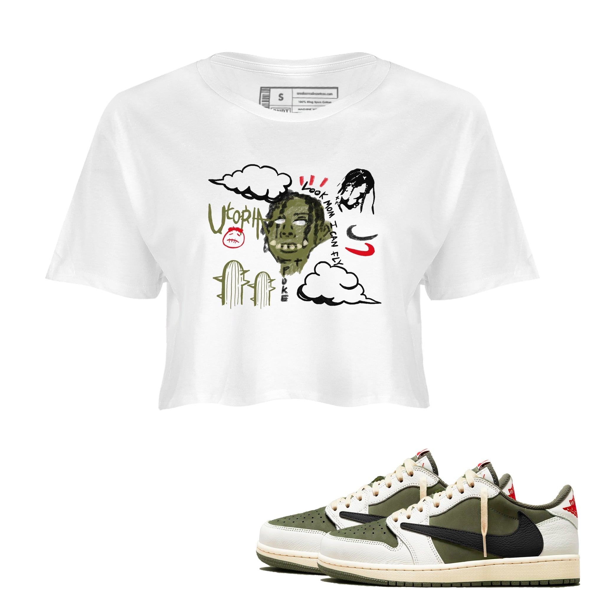 I Can Fly snkmatch Women's Top - Air Jordan 1 Travis Scott Medium Olive