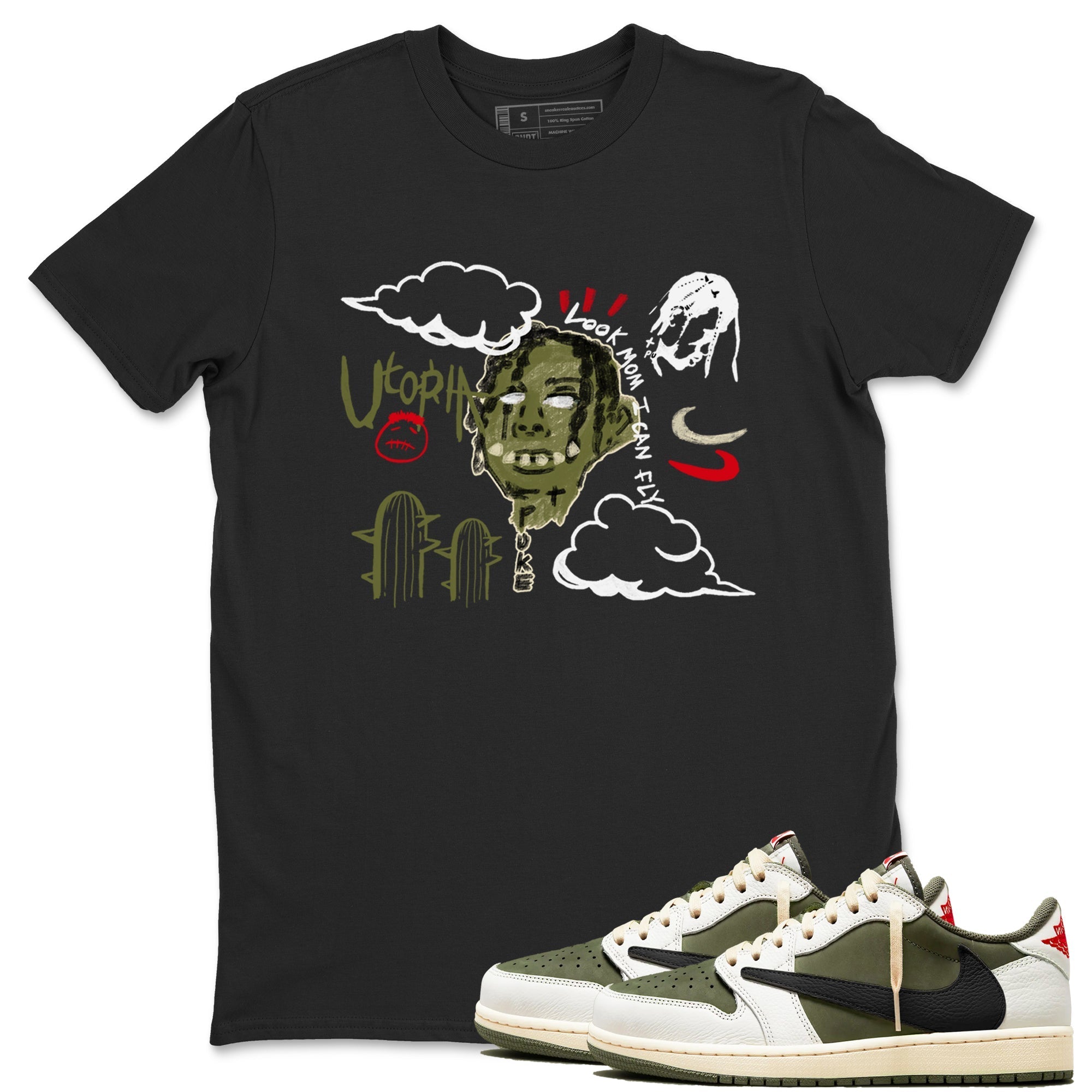 I Can Fly snkmatch Tees - Air Jordan 1 Travis Scott Medium Olive