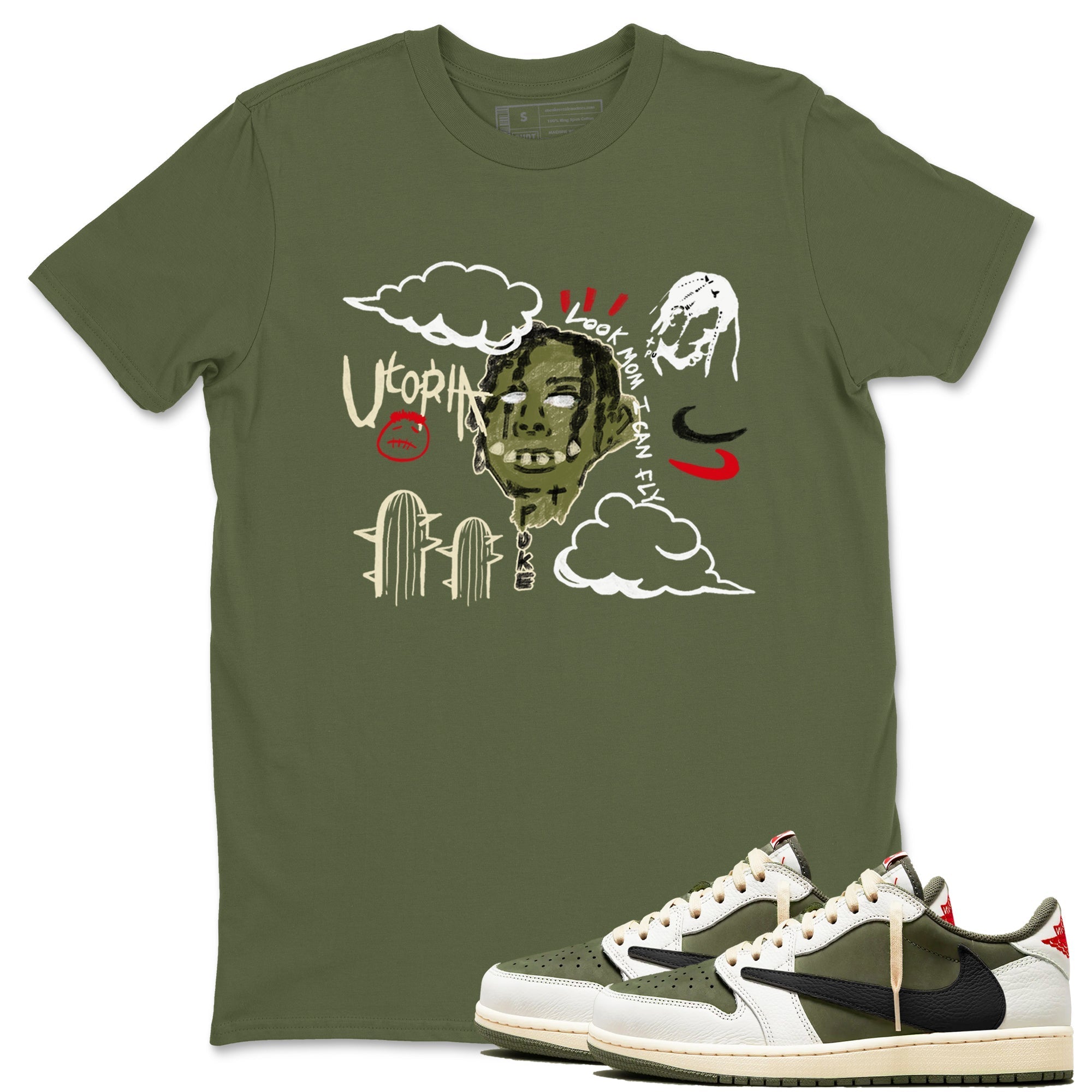 I Can Fly snkmatch Tees - Air Jordan 1 Travis Scott Medium Olive