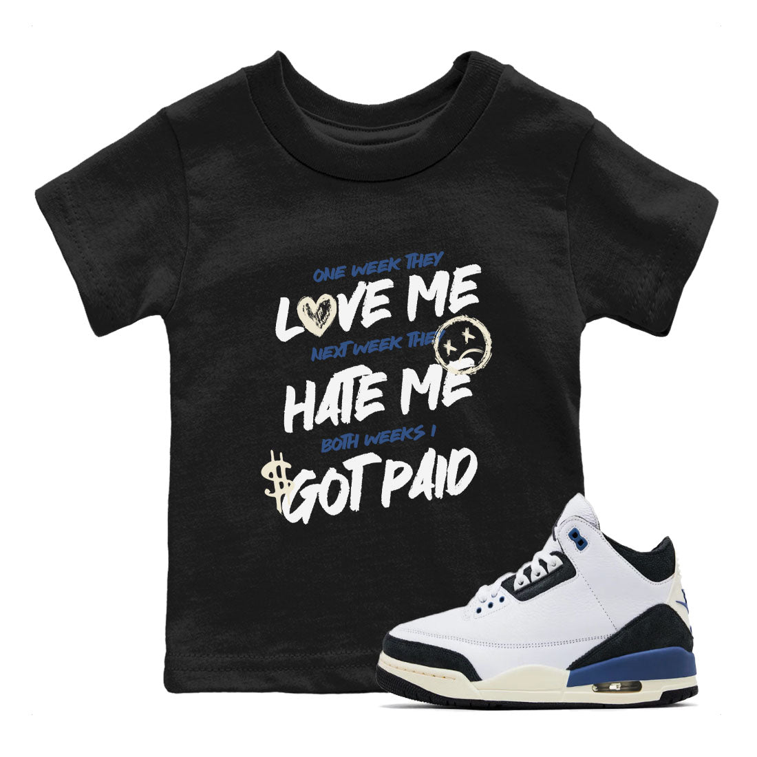I Got Paid snkmatch Tees Kids - Air Jordan 3 A Ma Maniere x Diffused Blue