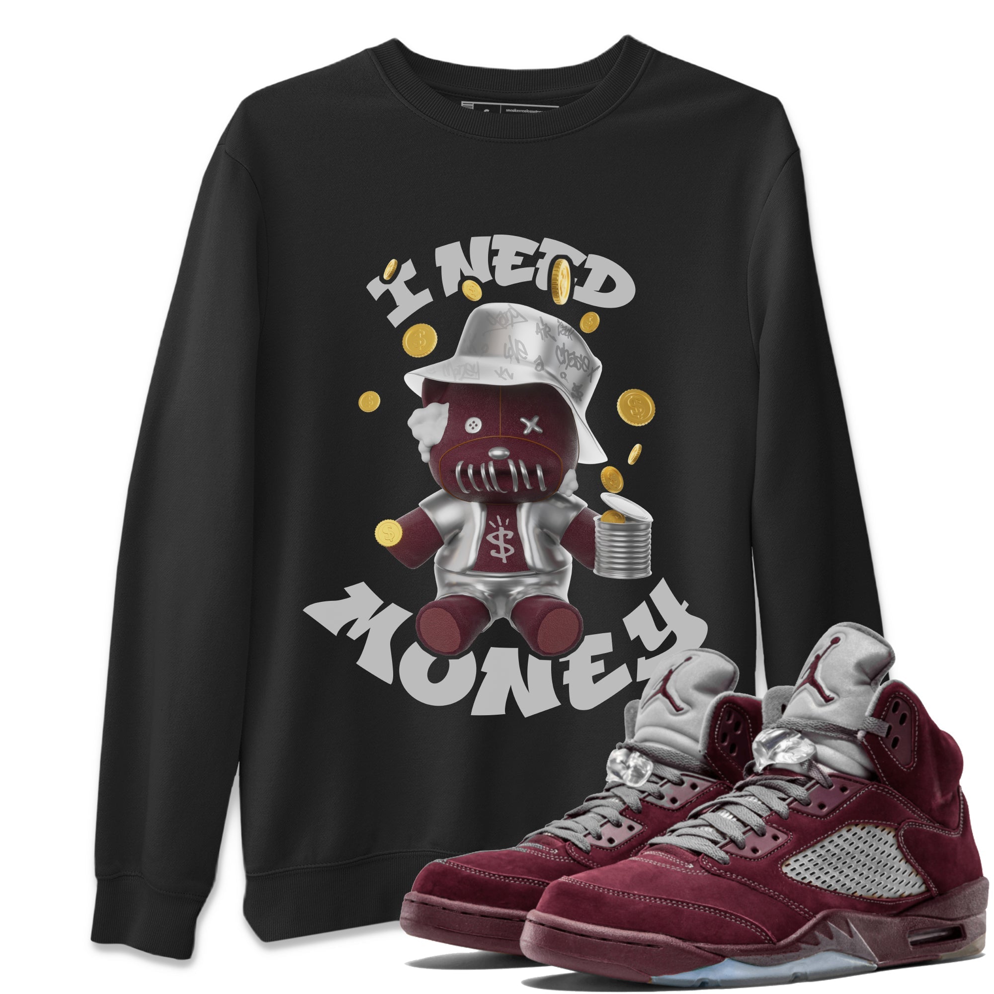 I Need Money snkmatch Tee - Air Jordan 5 Burgundy