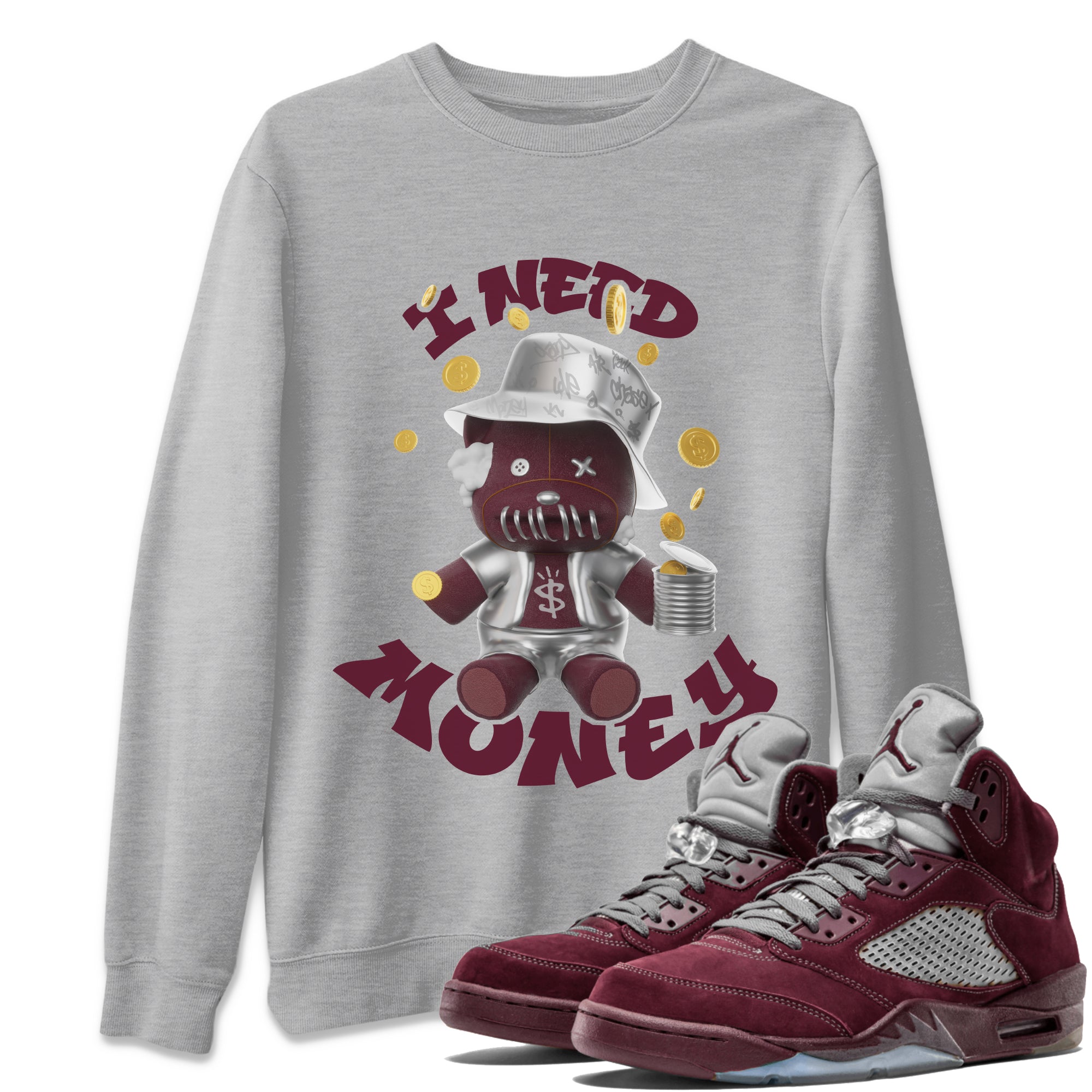I Need Money snkmatch Tee - Air Jordan 5 Burgundy