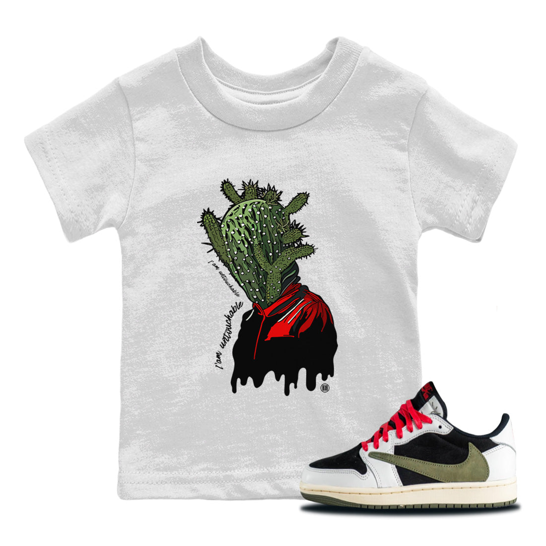 I'm Untouchable Kids Tops - Air Jordan 1 Travis Scott Olive