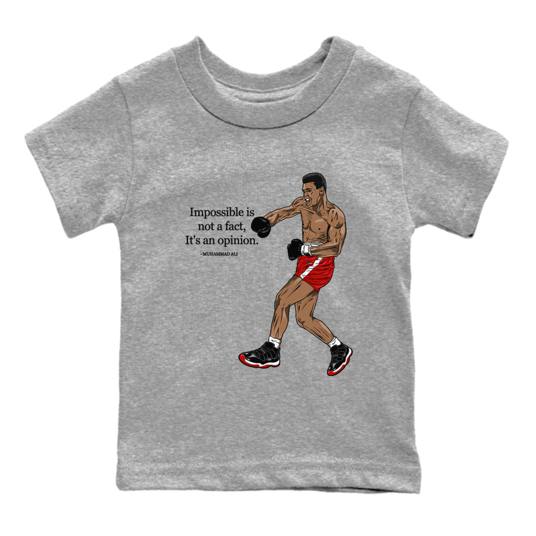 Impossible Is Not A Fact It's An Opinion snkmatch Tees Kids - Air Jordan 11 Bred