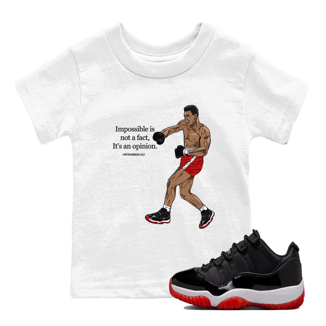 Impossible Is Not A Fact It's An Opinion snkmatch Tees Kids - Air Jordan 11 Bred