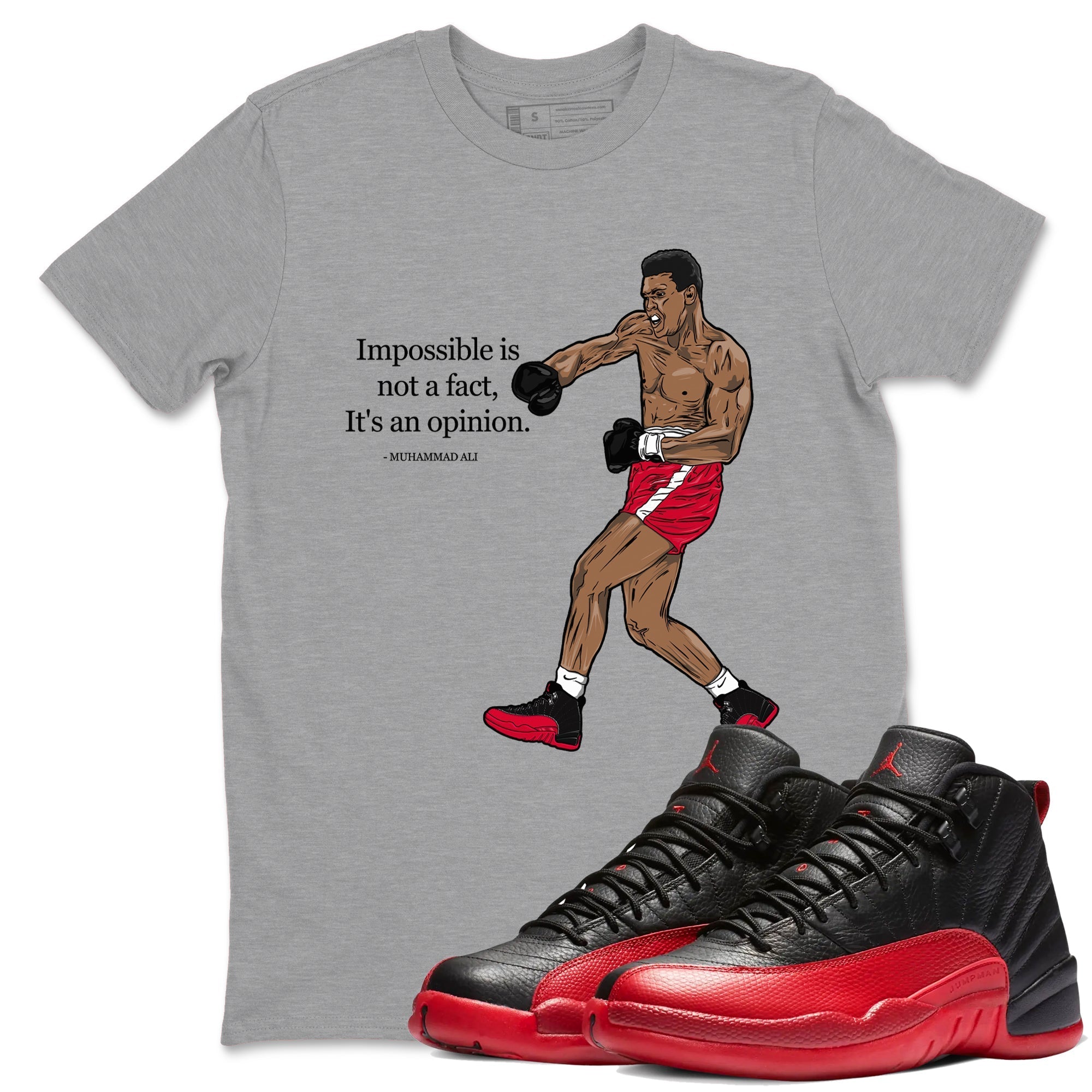 Impossible Is Not A Fact It's An Opinion snkmatch Tees - Air Jordan 12 Flu Game