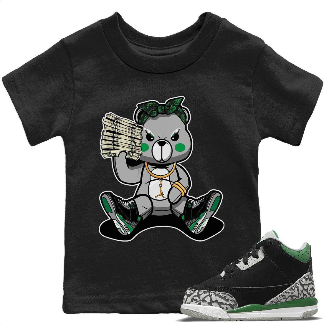 Bad Baby Bear Kids Tops - Air Jordan 3 Pine Green